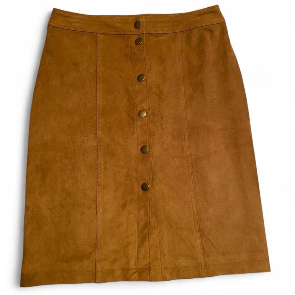 Abercrombie & Fitch Suede Brown Button-Front Pencil Skirt
